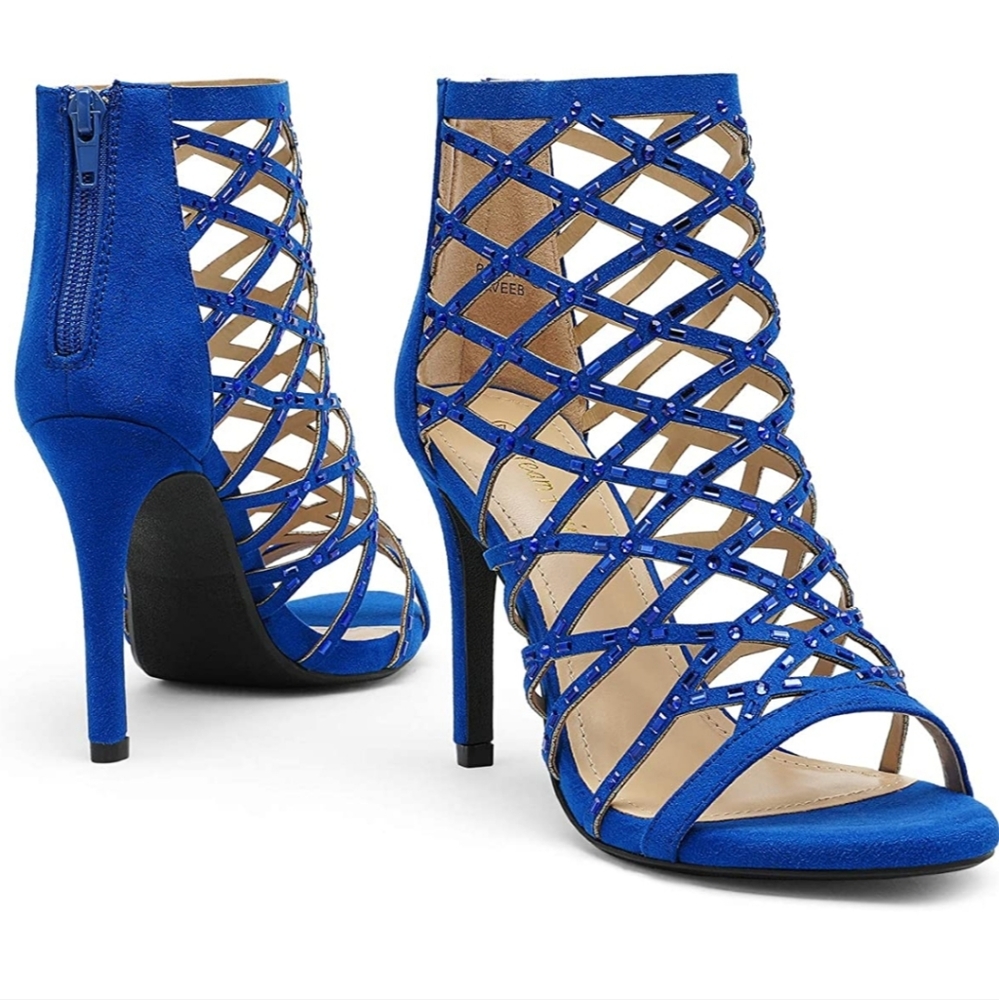 DREAM PAIRS Women's Rhinestone Ankle Strap Open Toe Stiletto Heel Sandals Cutout